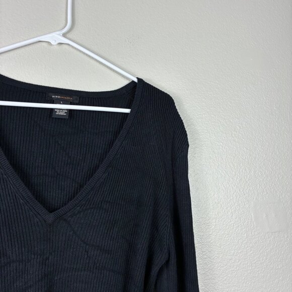 BCBGMAXAZRIA V-Neck Ribbed Long Sleeve Sweater with Waist Tie Large Minimalist - Picture 4 of 6